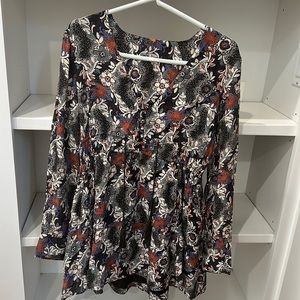 Free people mini dress, Stealing Fire dress Henley Floral Boho long sleeves